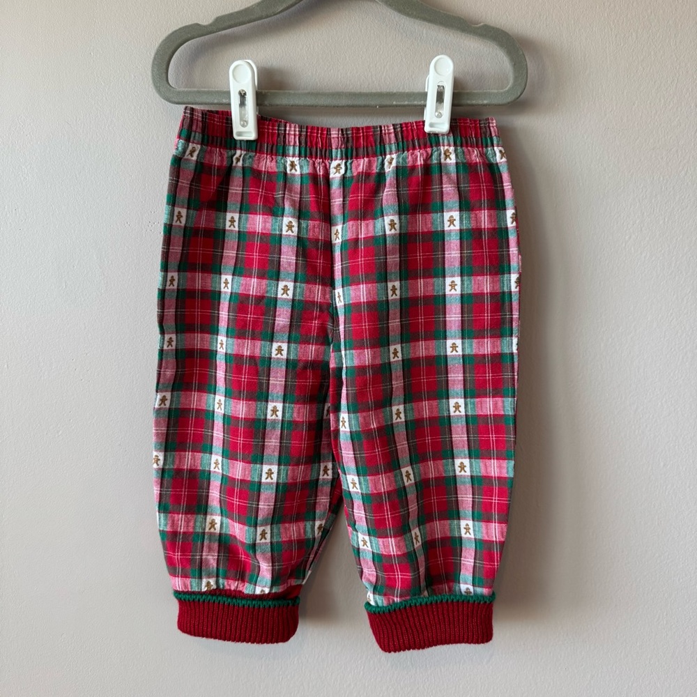 Vintage Red and Green Plaid Kids Bottoms with Gingerbread Accent
